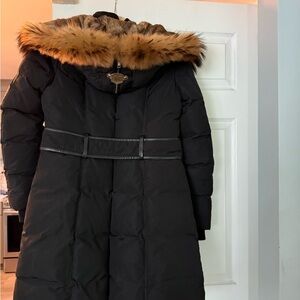 Mackage Black Puffer Coat with Faux Fur Hood